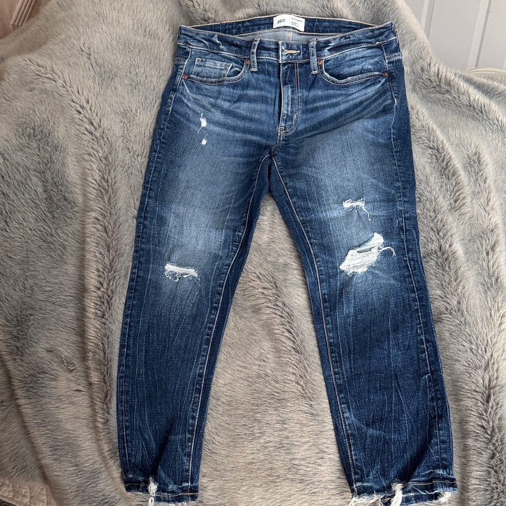 BKE Dark Blue Distressed Ankle Jeans